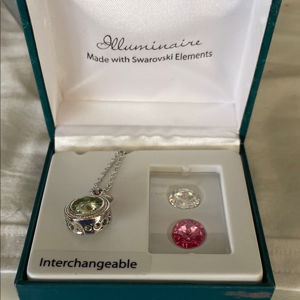Silver Necklace with Interchangeable Pink and Clear Crystals